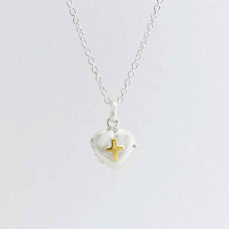 Silver Heart Locket with Gold Cross