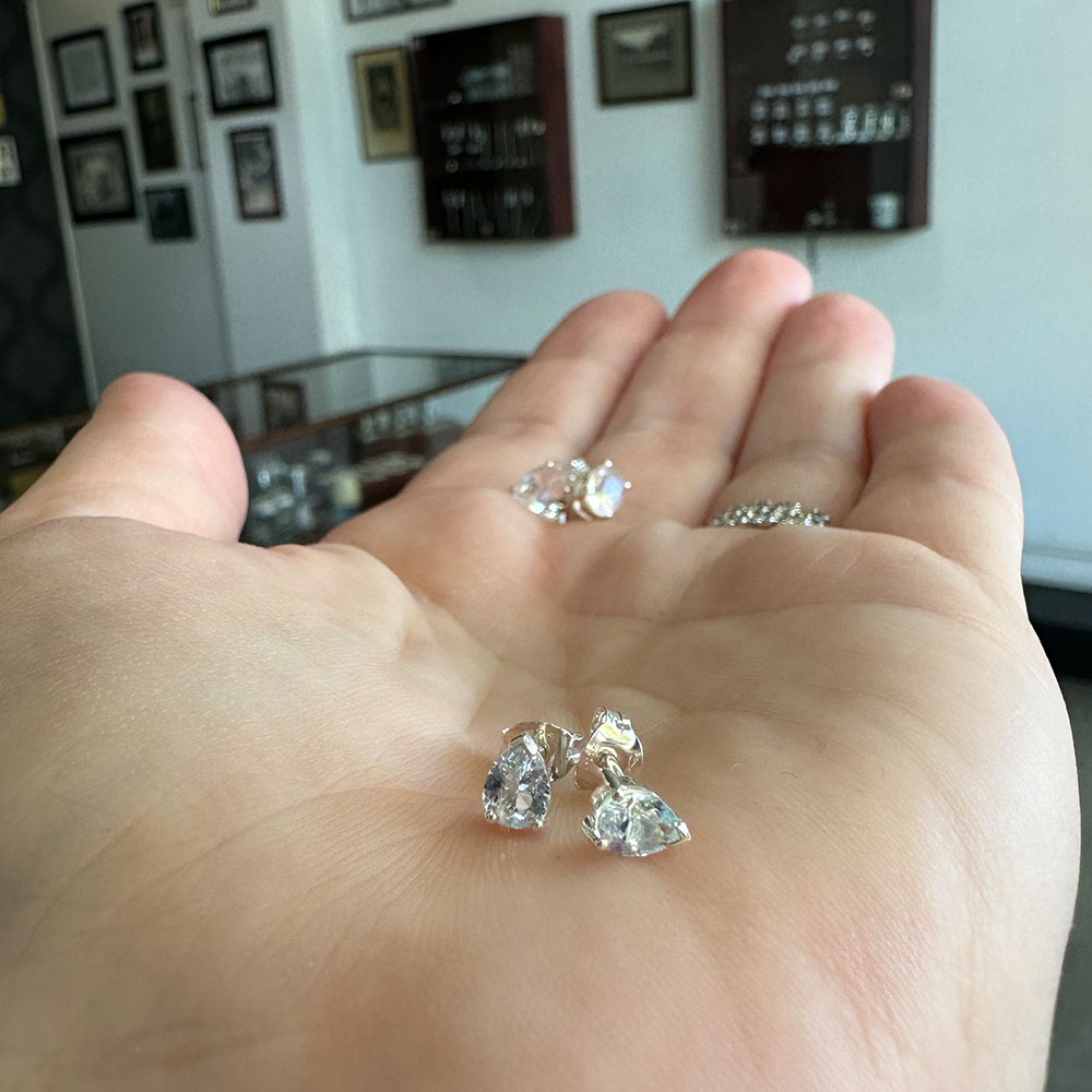 Ice Blue Topaz Studs (Pear) - Image 3